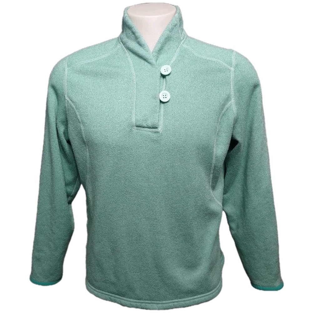 The North Face Sweatshirt Women's XL Pullover Green Fleece 2 Button Round Hem